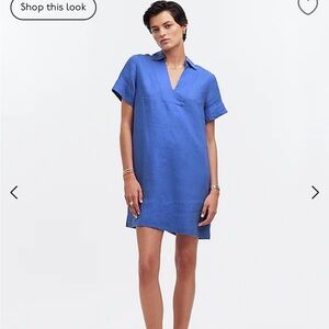 Madewell V Neck Mini Dress in 100% Linen in Blue Star